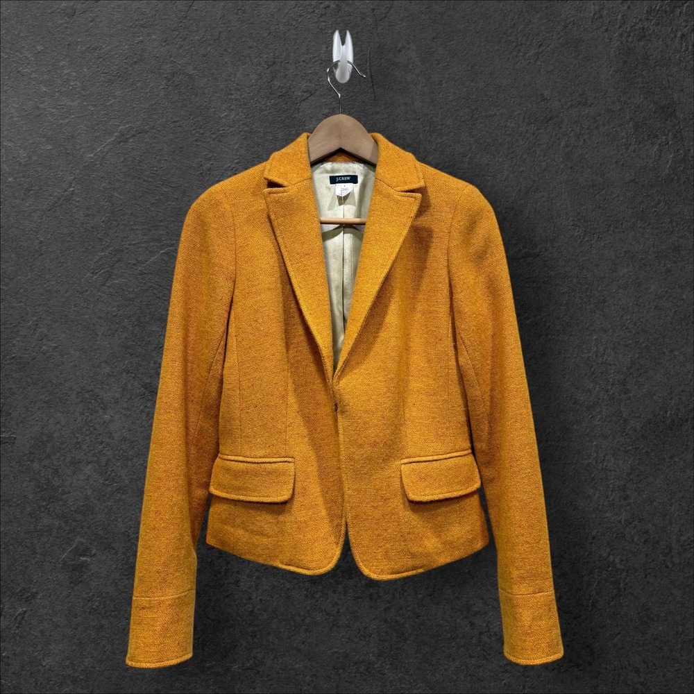 J. Crew Mustard Yellow Wool Blazer Jacket Women Size 4 Single Button Notch Lapel